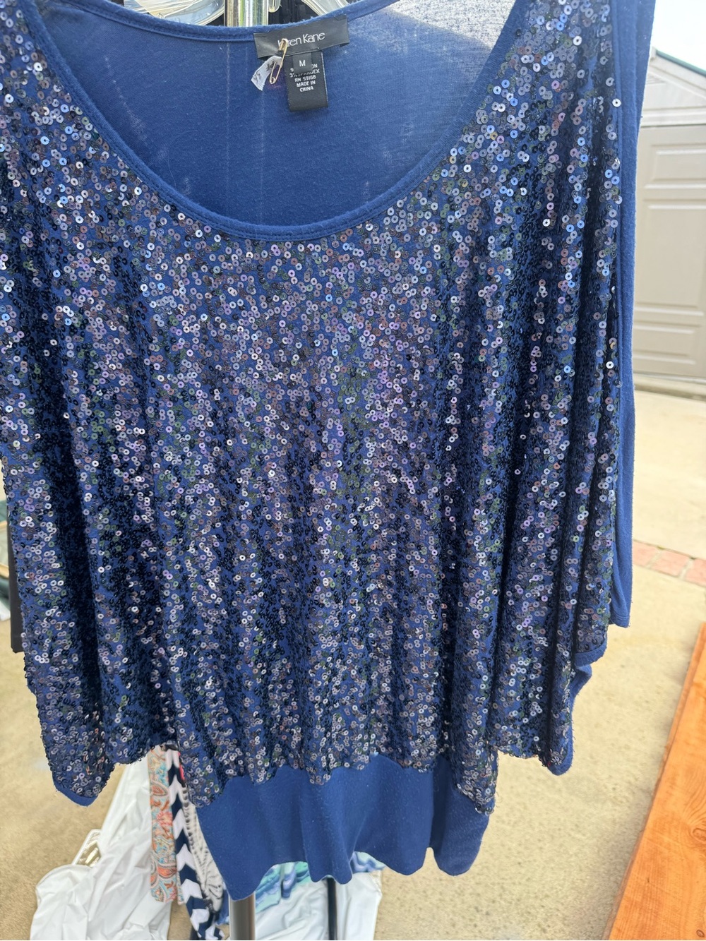 Karen Kane Navy Sequin Scoop Neck Top